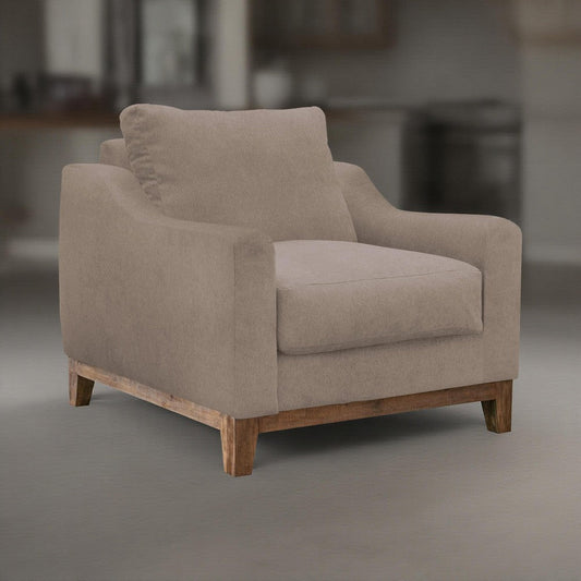 Tuba Accent Chair, Light Brown Polyester, Foam Cushions, Solid Pine Wood By Casagear Home