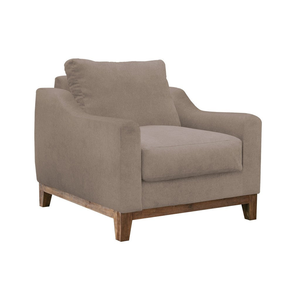 Tuba Accent Chair Light Brown Polyester Foam Cushions Solid Pine Wood By Casagear Home BM320758