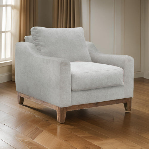 Tuba Accent Chair, Beige Polyester, Foam Cushions, Solid Pine Wood Frame By Casagear Home