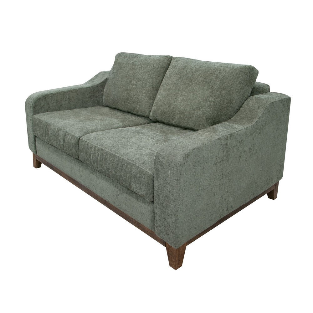 Tuba Loveseat Olive Green Polyester Plush Foam Solid Pine Wood 62 Inch By Casagear Home