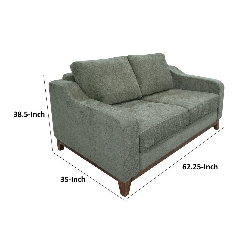 Tuba Loveseat Olive Green Polyester Plush Foam Solid Pine Wood 62 Inch By Casagear Home