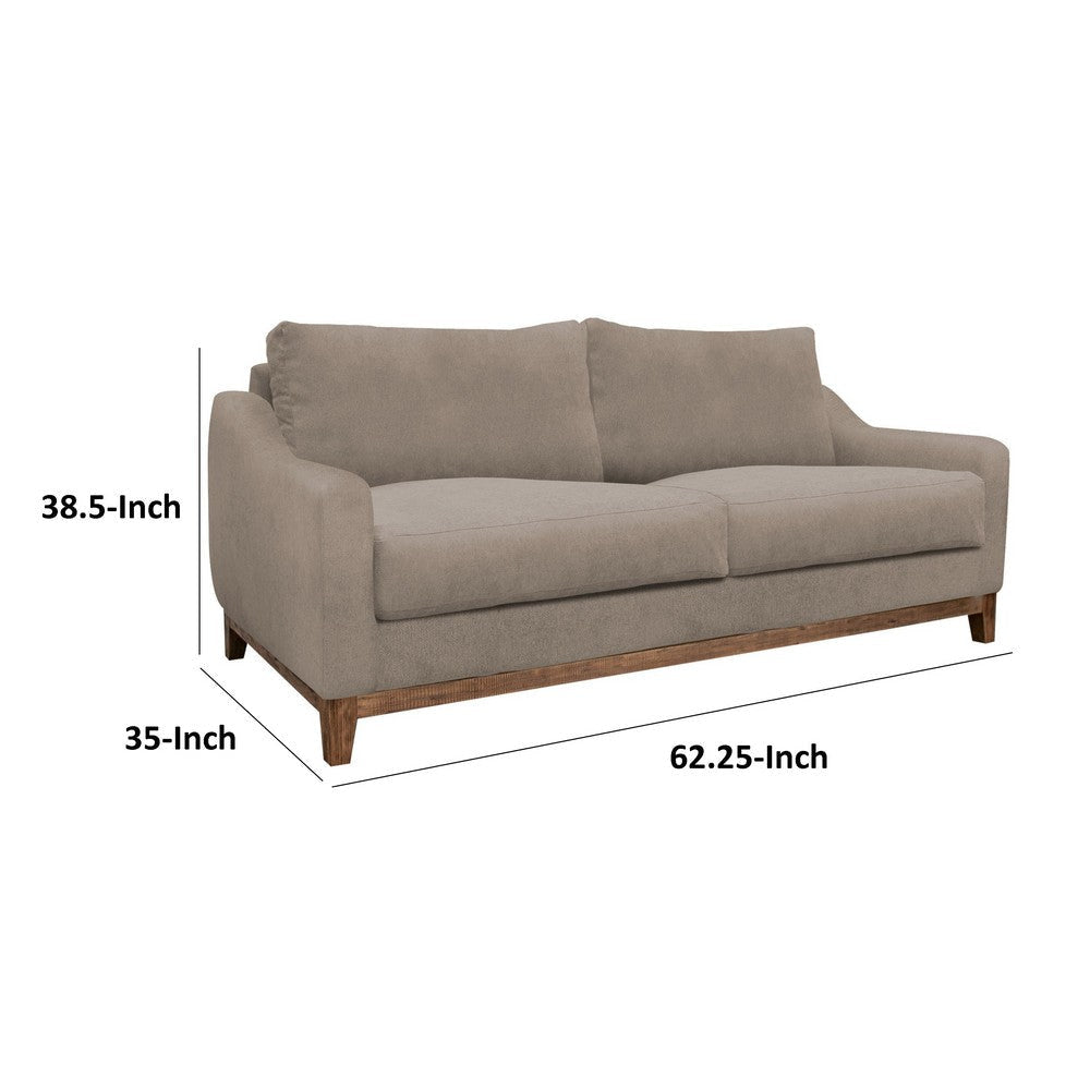 Tuba Loveseat Light Brown Polyester Plush Foam Solid Pine Wood 62 Inch By Casagear Home