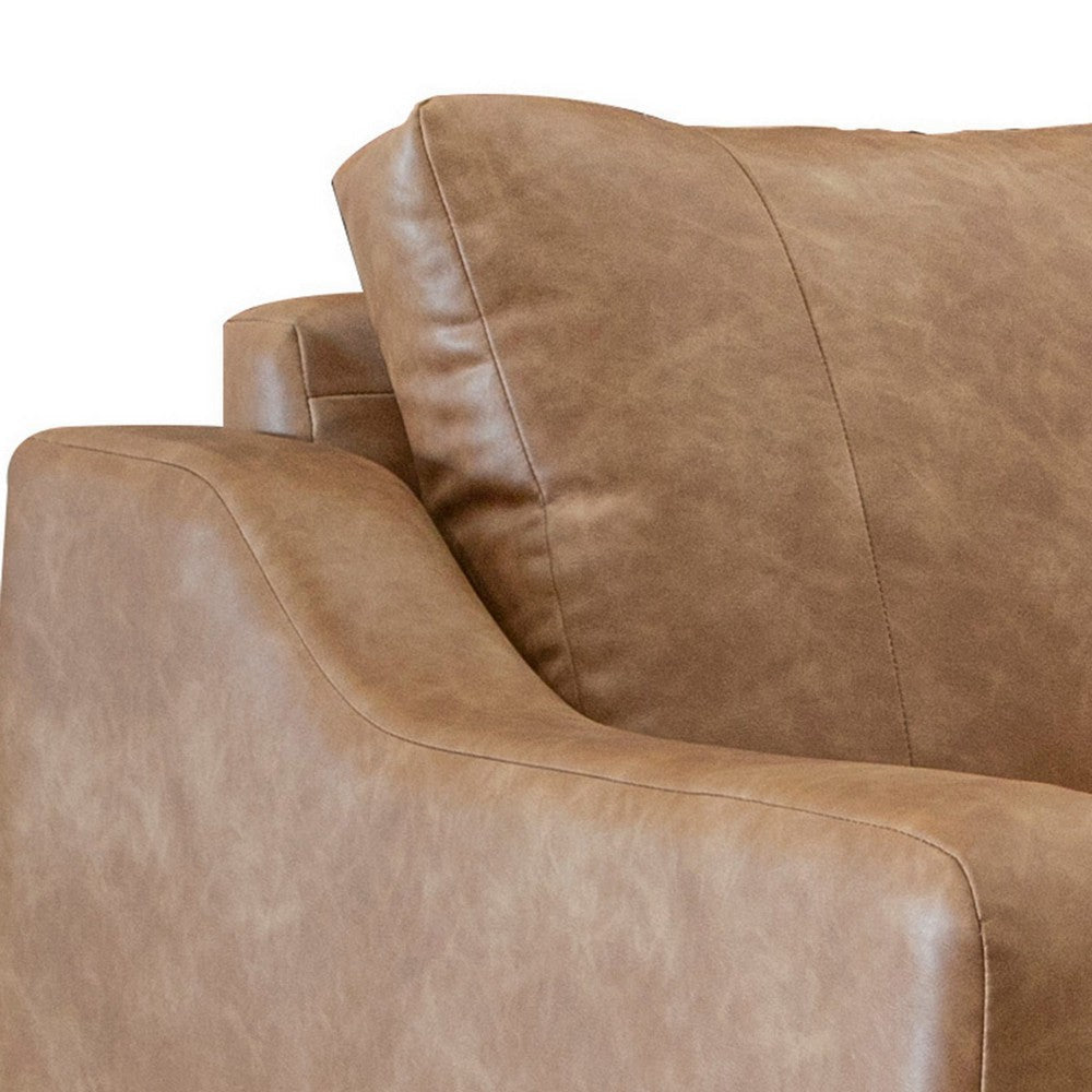 Tuba Loveseat Cognac Brown Faux Leather Foam Solid Pine Wood 62 Inch By Casagear Home