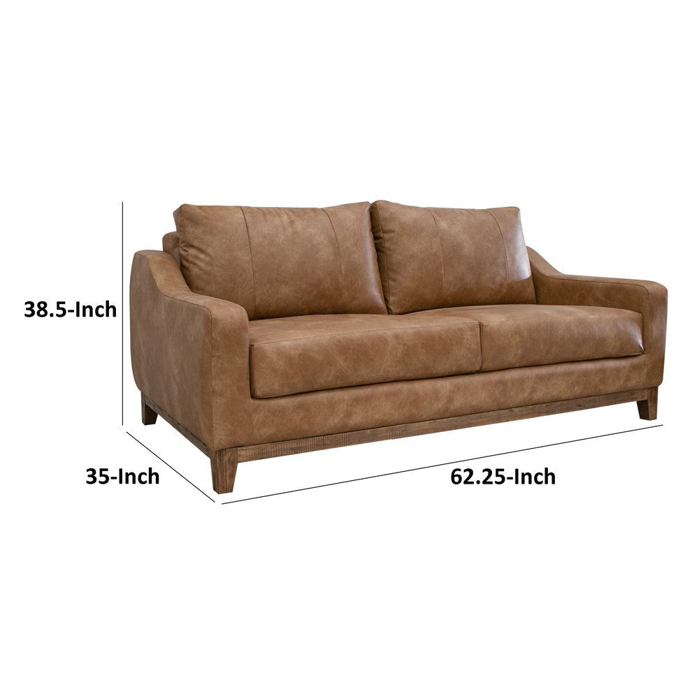 Tuba Loveseat Cognac Brown Faux Leather Foam Solid Pine Wood 62 Inch By Casagear Home