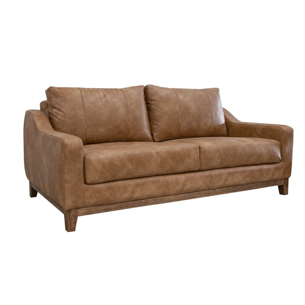 Tuba Loveseat Cognac Brown Faux Leather Foam Solid Pine Wood 62 Inch By Casagear Home
