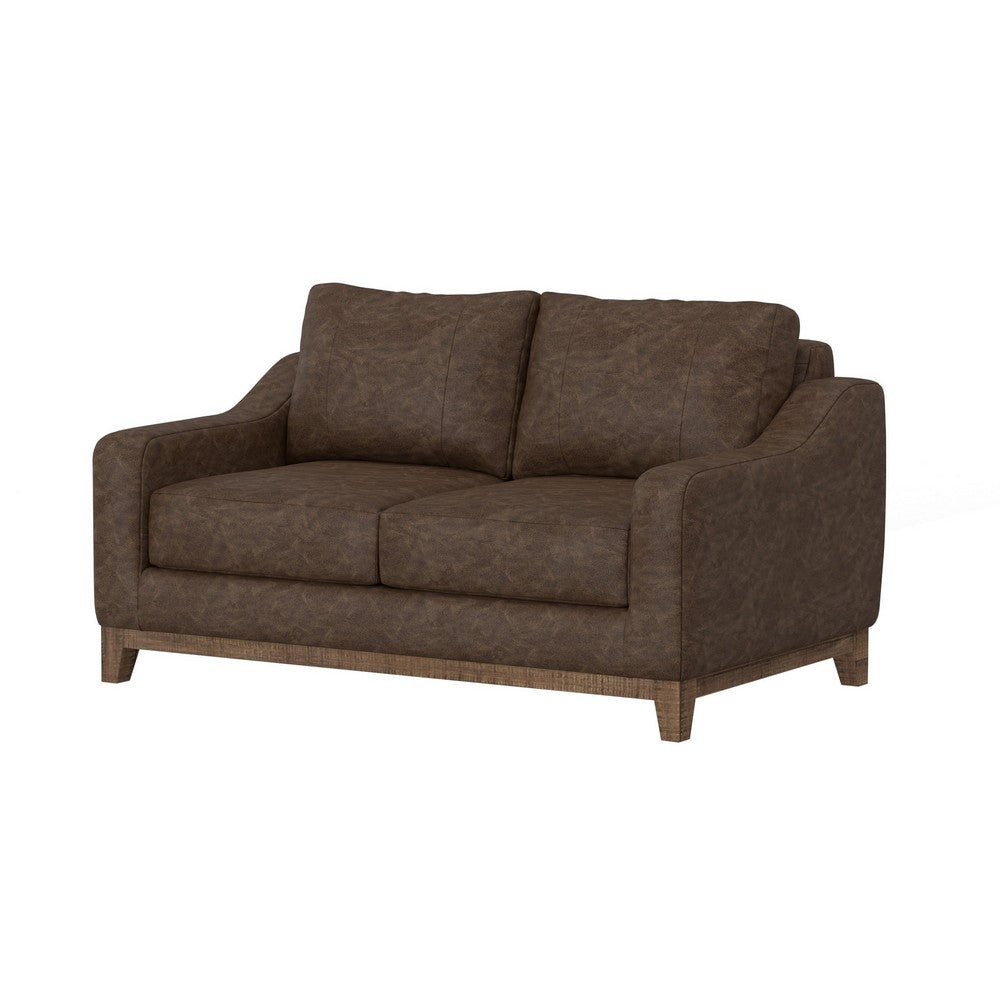 Tuba 62 Inch Loveseat Chocolate Brown Polyester Foam Cushions Solid Wood By Casagear Home