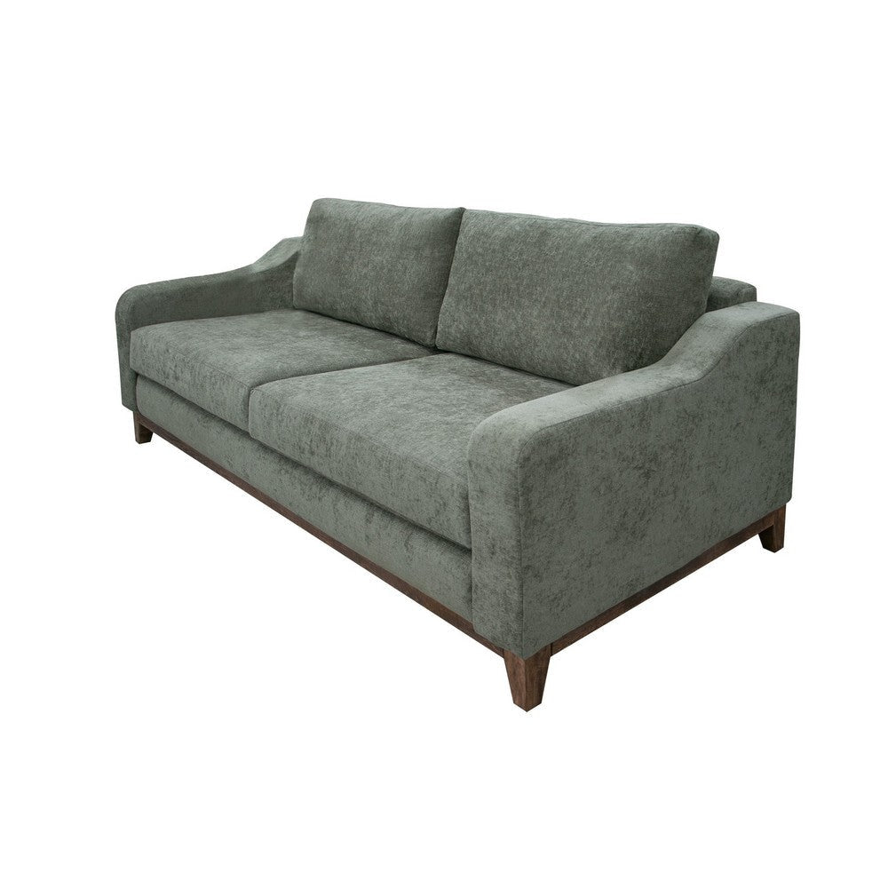 Tuba Sofa Olive Green Polyester Foam Cushions Solid Pine Wood 88 Inch By Casagear Home