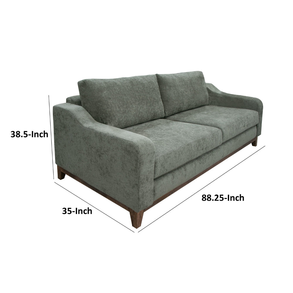 Tuba Sofa Olive Green Polyester Foam Cushions Solid Pine Wood 88 Inch By Casagear Home BM320769