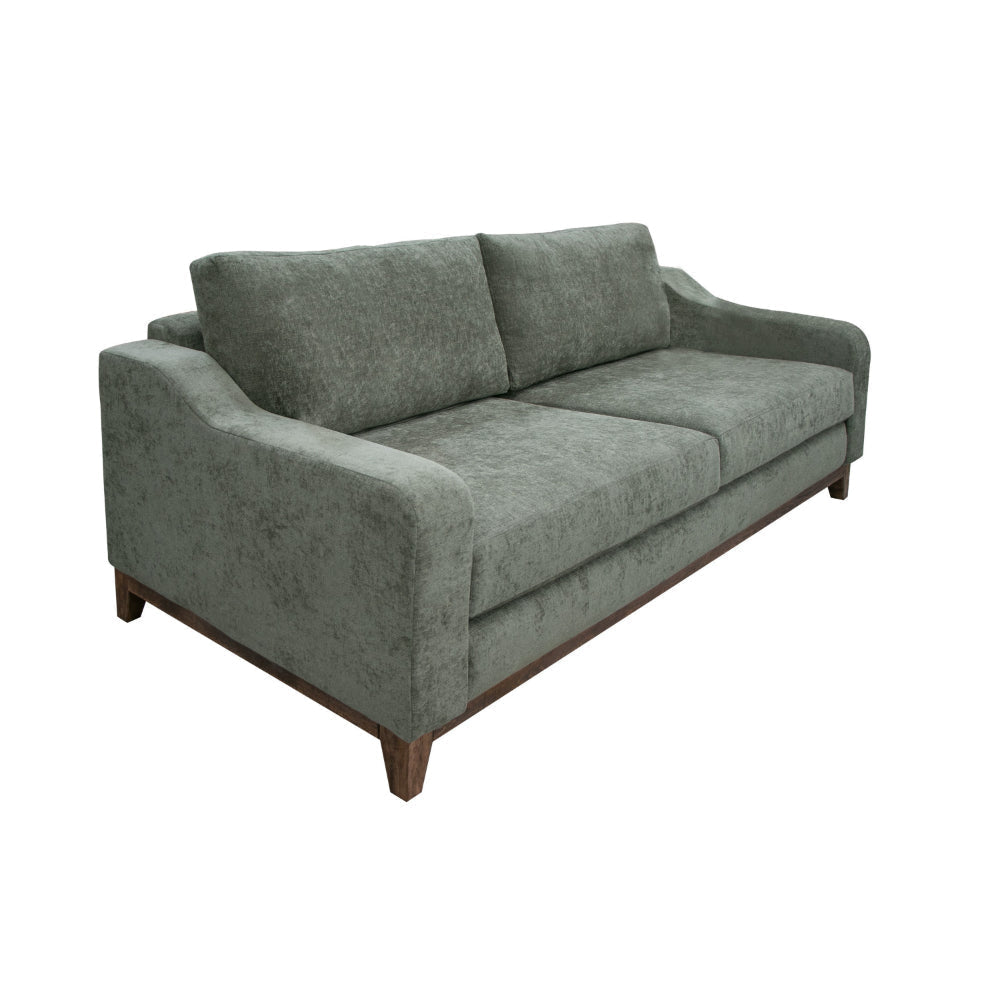 Tuba Sofa, Olive Green Polyester, Foam Cushions, Solid Pine Wood, 88 Inch By Casagear Home