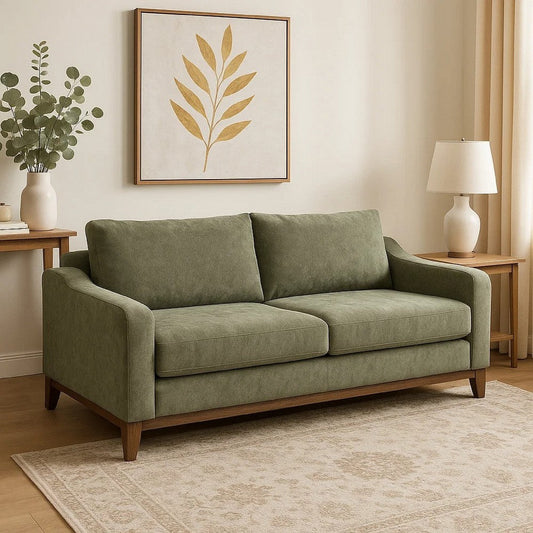 Tuba Sofa, Olive Green Polyester, Foam Cushions, Solid Pine Wood, 88 Inch By Casagear Home