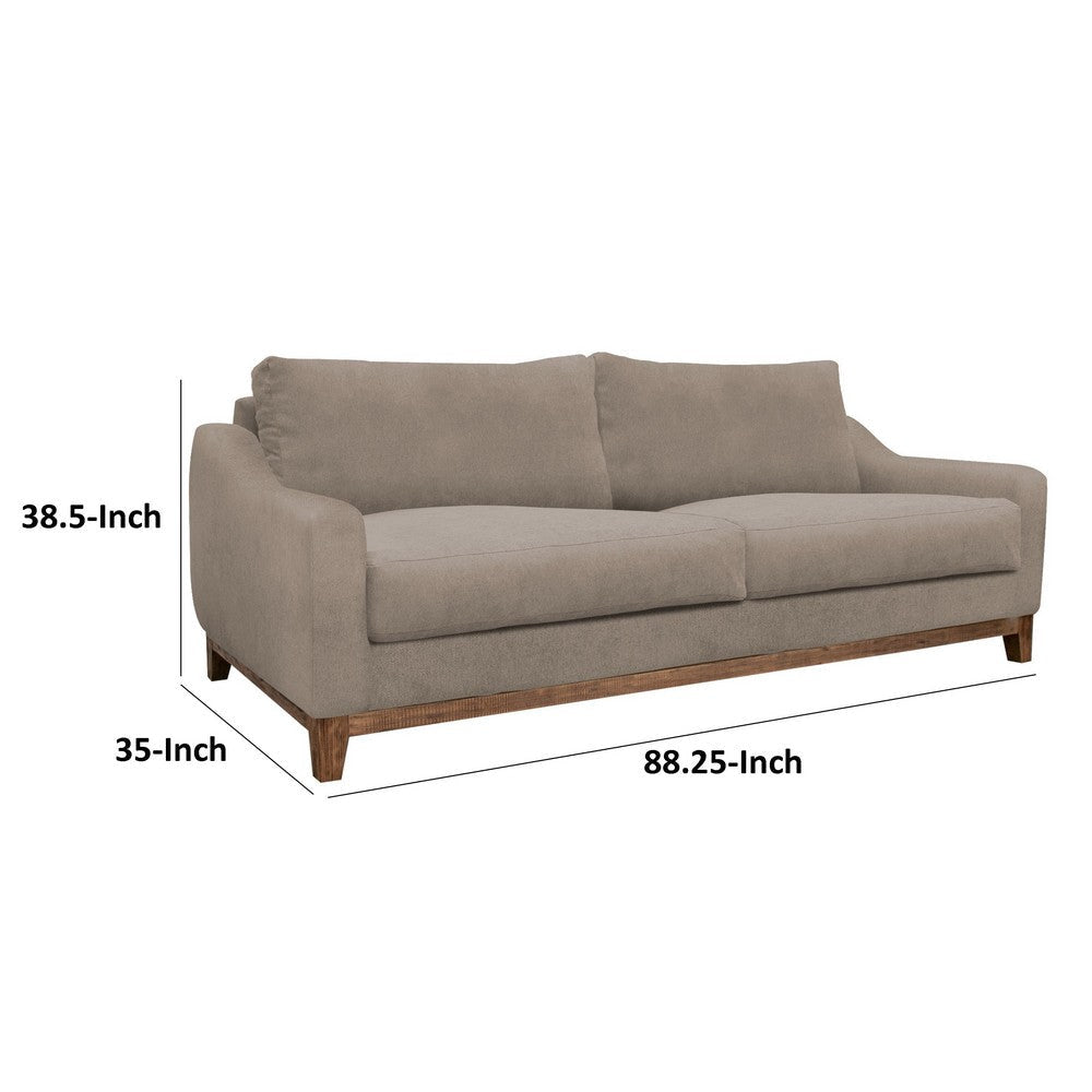 Tuba Sofa Light Brown Polyester Foam Cushions Solid Pine Wood 88 Inch By Casagear Home