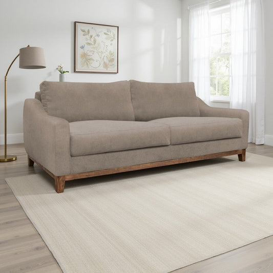 Tuba Sofa, Light Brown Polyester, Foam Cushions, Solid Pine Wood, 88 Inch By Casagear Home