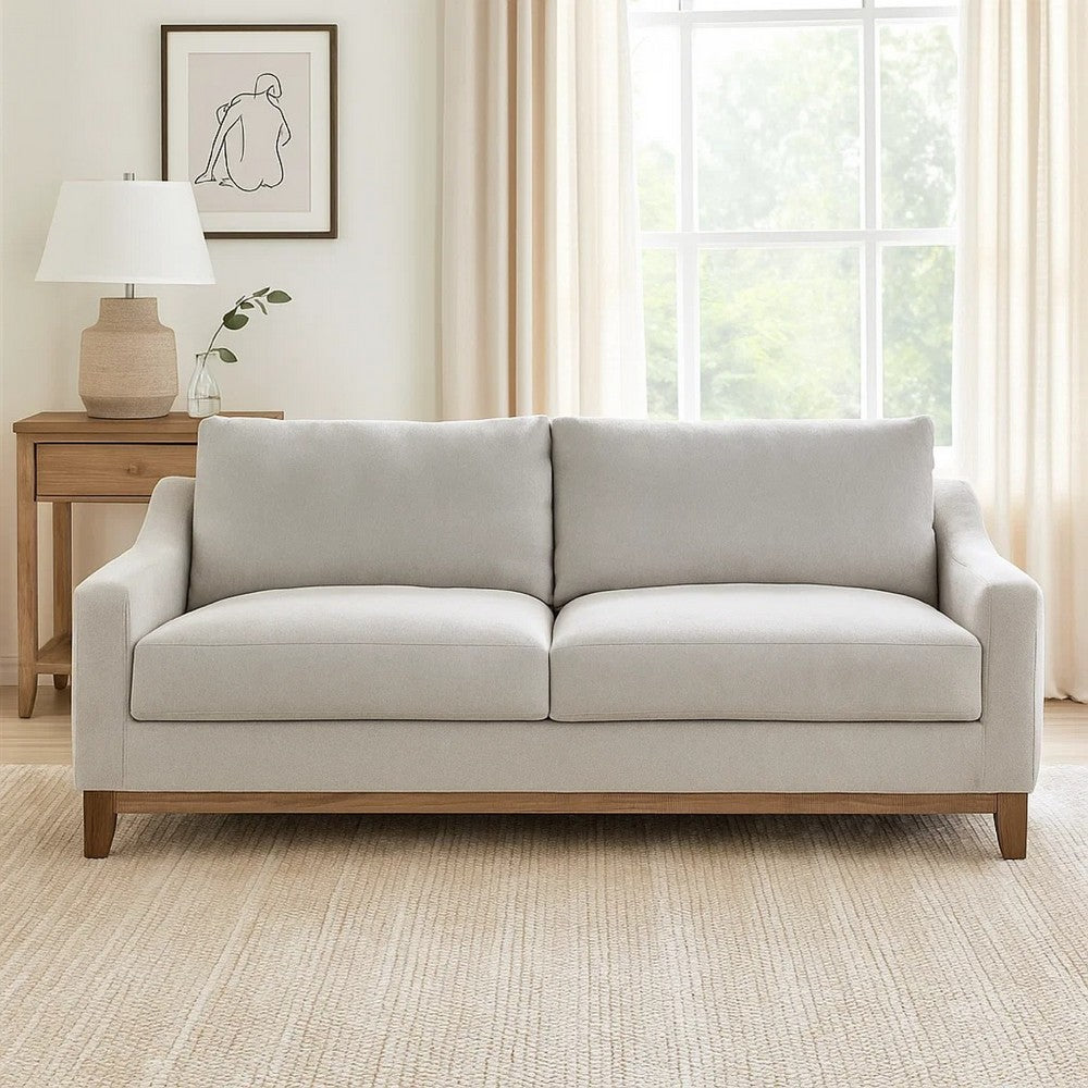 Tuba Sofa, Beige Polyester, Foam Cushions, Solid Pine Wood Frame, 88 Inch By Casagear Home