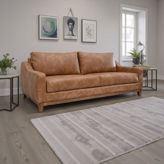 Tuba Sofa, Cognac Faux Leather, Foam Cushions, Solid Pine Wood, 88 Inch By Casagear Home