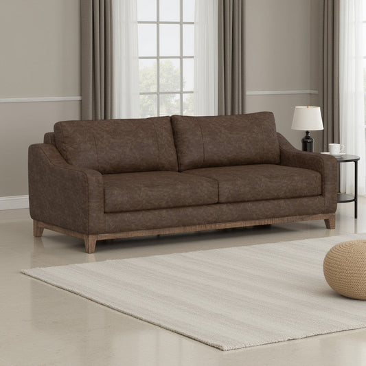 Tuba Sofa, Chocolate Brown Polyester, Foam Cushions, Solid Wood, 88 Inch By Casagear Home