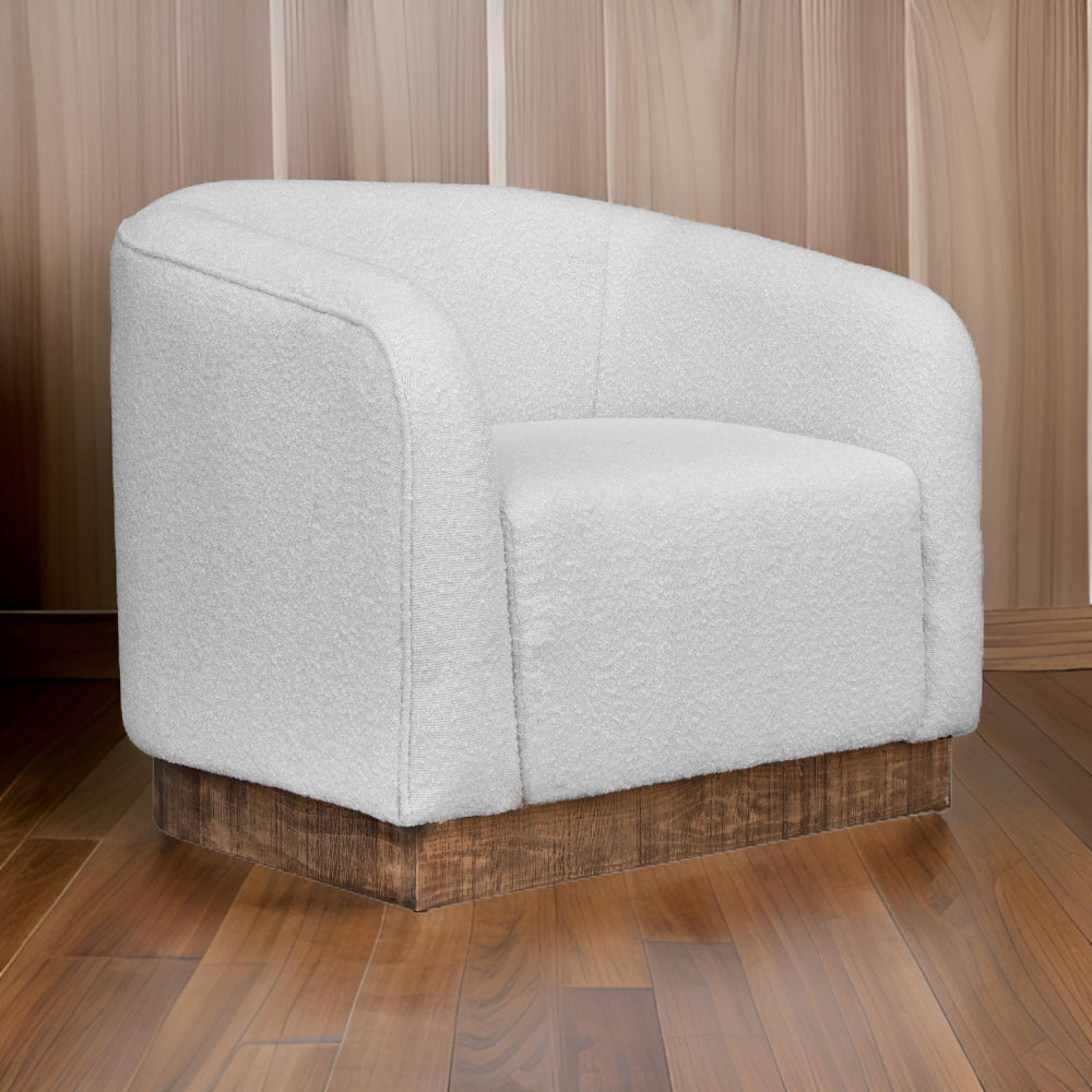 Ino Accent Chair, Ivory Polyester, Foam Cushions, Solid Pine Wood Platform By Casagear Home