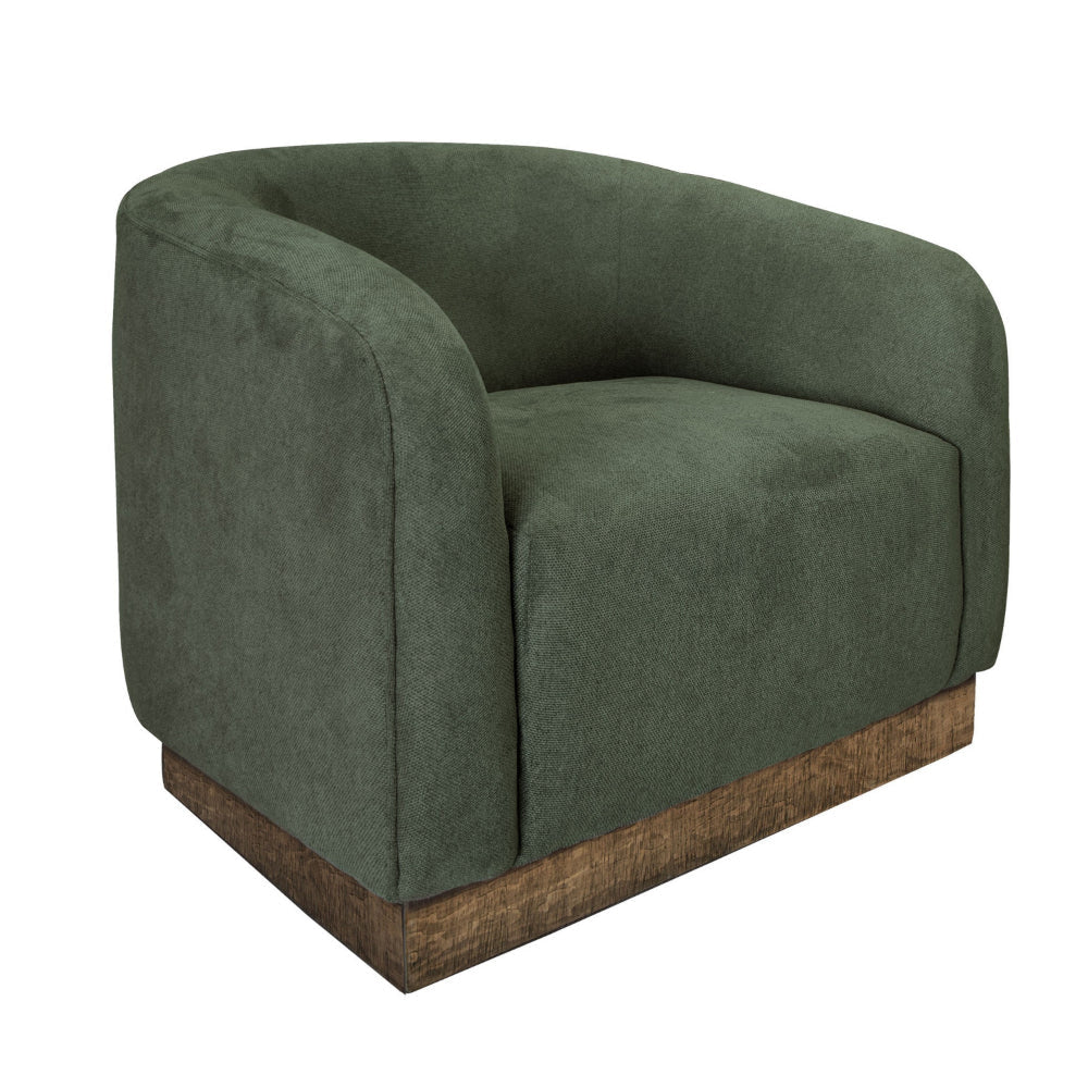 Ino Accent Chair, Olive Green Polyester, Foam Cushions, Solid Wood Platform By Casagear Home