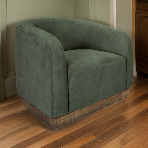 Ino Accent Chair, Olive Green Polyester, Foam Cushions, Solid Wood Platform By Casagear Home