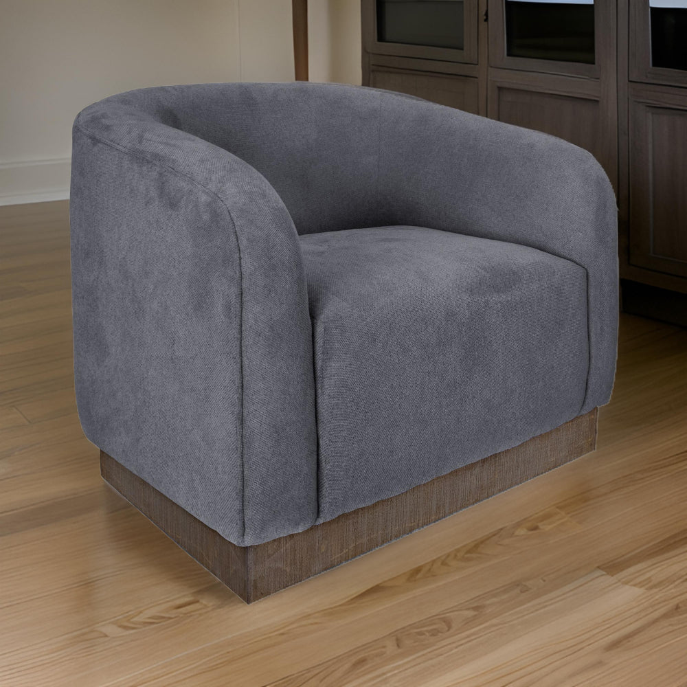 Ino Accent Chair, Dark Gray Polyester, Foam Cushions, Solid Wood Platform By Casagear Home