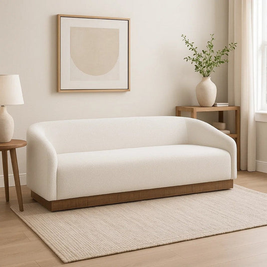 Ino Sofa, Ivory Polyester, Foam Cushions, Solid Pine Wood Base, 88 Inch By Casagear Home