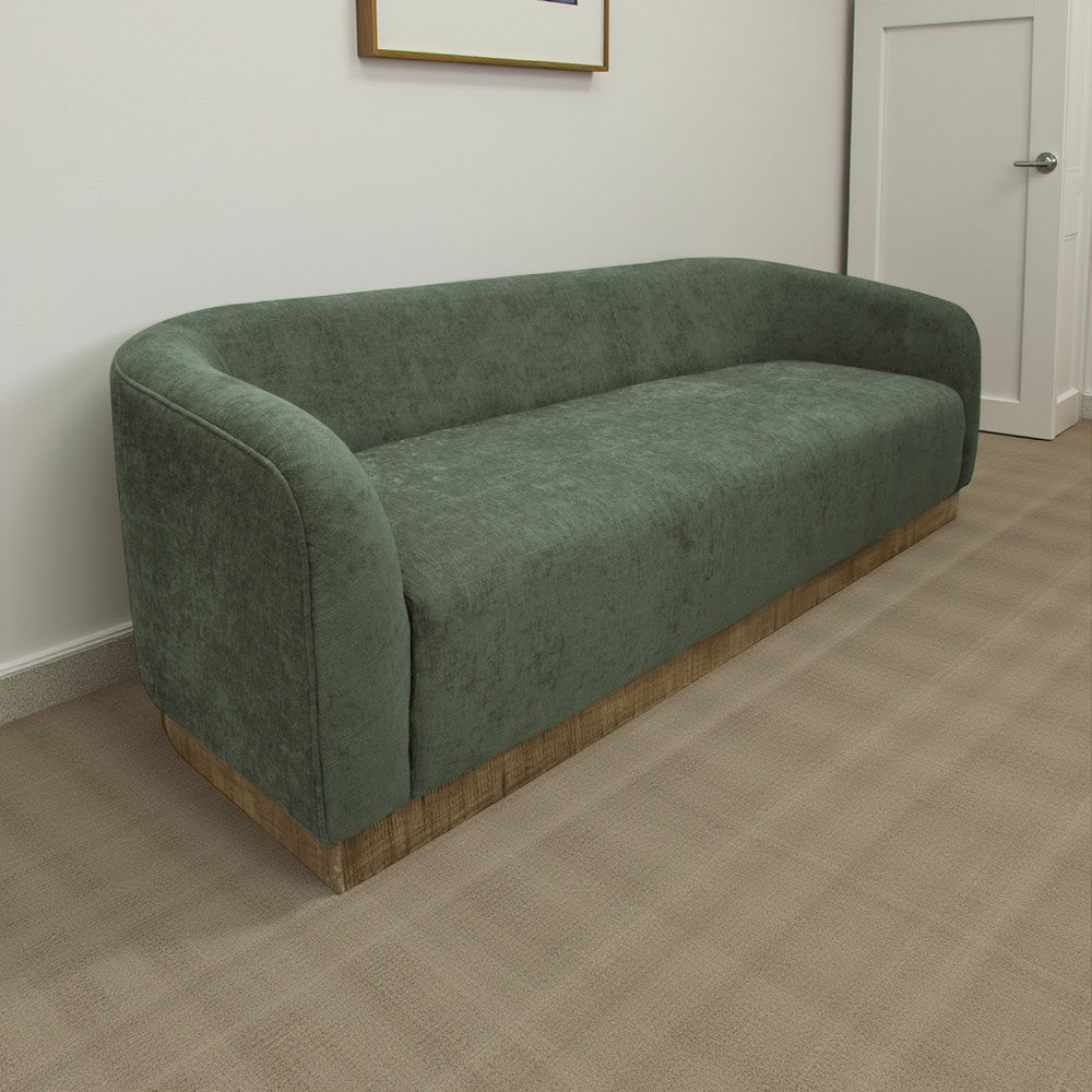 Ino Sofa, Olive Green Polyester, Foam Cushions, Solid Pine Wood, 88 Inch By Casagear Home