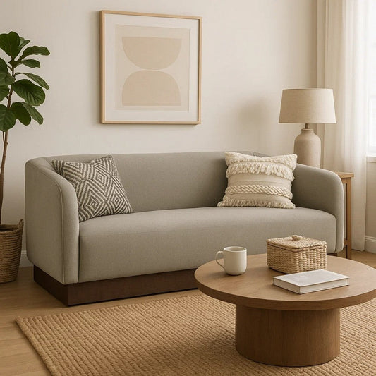 Ino Sofa, Almond Gray Polyester, Foam Cushions, Solid Wood Base, 88 Inch By Casagear Home