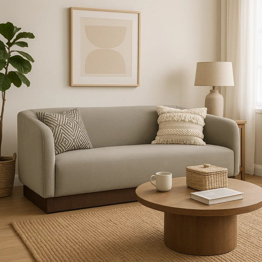 Ino Sofa, Almond Gray Polyester, Foam Cushions, Solid Wood Base, 88 Inch By Casagear Home