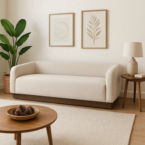 Ino Sofa, Beige Polyester, Foam Cushions, Solid Pine Wood Base, 88 Inch By Casagear Home