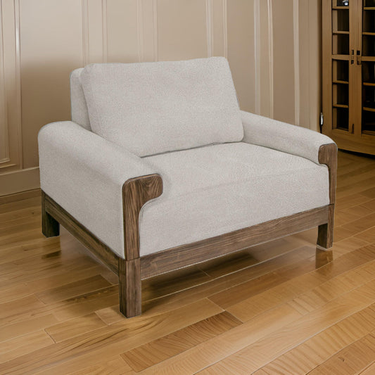 Caisy Accent Chair, Gray Fabric, Foam Cushions, Solid Pine Wood in Caramel By Casagear Home