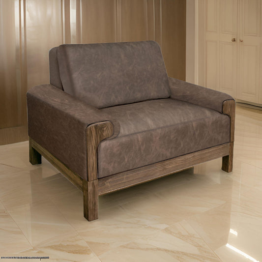 Caisy Accent Chair, Chocolate Brown Fabric, Foam Cushions, Solid Pine Wood By Casagear Home