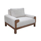 Caisy Accent Chair, Ivory Polyester, Plush Foam, Solid Pine Wood in Caramel By Casagear Home