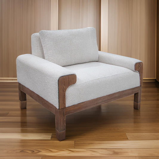 Caisy Accent Chair, Ivory Polyester, Plush Foam, Solid Pine Wood in Caramel By Casagear Home