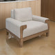 Caisy Accent Chair, White Polyester, Foam Cushions, Brown Solid Pine Wood By Casagear Home