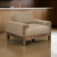 Caisy Accent Chair, Light Brown Polyester, Foam, Solid Pine Wood Frame By Casagear Home