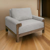 Caisy Accent Chair, Beige Polyester, Foam Cushions, Brown Solid Pine Wood By Casagear Home