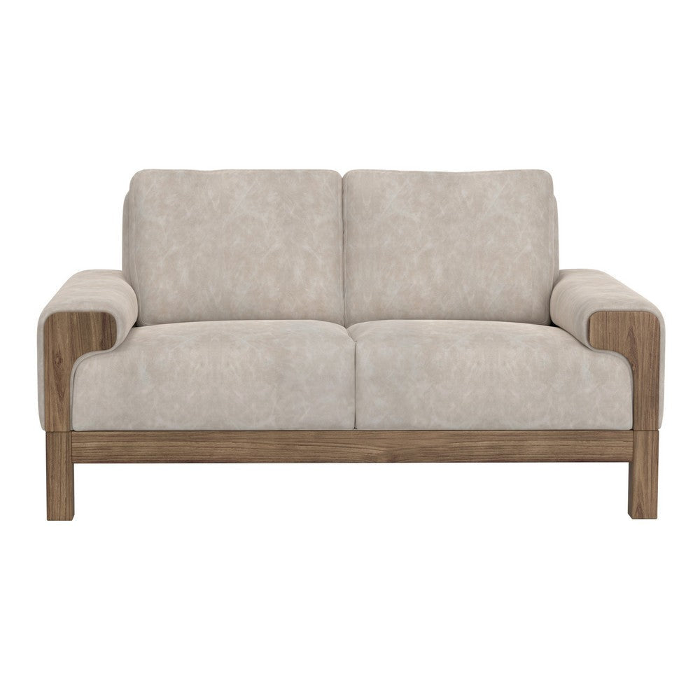 Caisy Loveseat Gray Fabric Foam Cushions Brown Solid Pine Wood 69 Inch By Casagear Home
