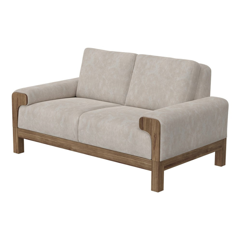 Caisy Loveseat Gray Fabric Foam Cushions Brown Solid Pine Wood 69 Inch By Casagear Home