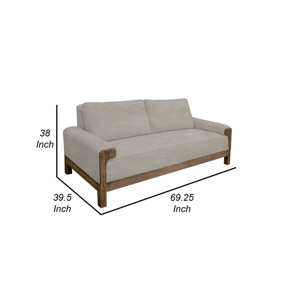 Caisy Loveseat Gray Fabric Foam Cushions Brown Solid Pine Wood 69 Inch By Casagear Home