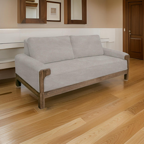 Caisy Loveseat, Gray Fabric, Foam Cushions, Brown Solid Pine Wood, 69 Inch By Casagear Home