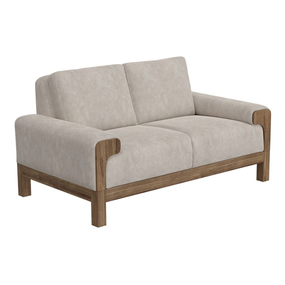 Caisy Loveseat Gray Fabric Foam Cushions Brown Solid Pine Wood 69 Inch By Casagear Home