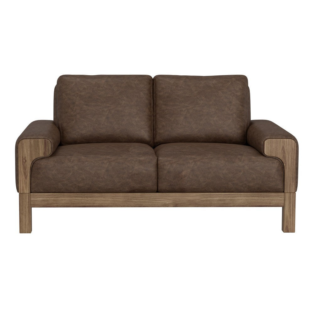 Caisy Loveseat Chocolate Brown Fabric Foam Cushions Solid Wood 69 Inch By Casagear Home