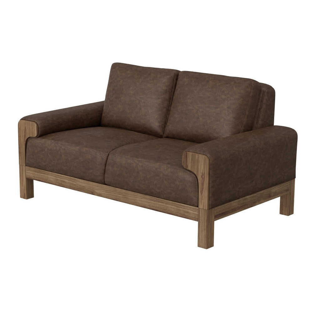 Caisy Loveseat Chocolate Brown Fabric Foam Cushions Solid Wood 69 Inch By Casagear Home