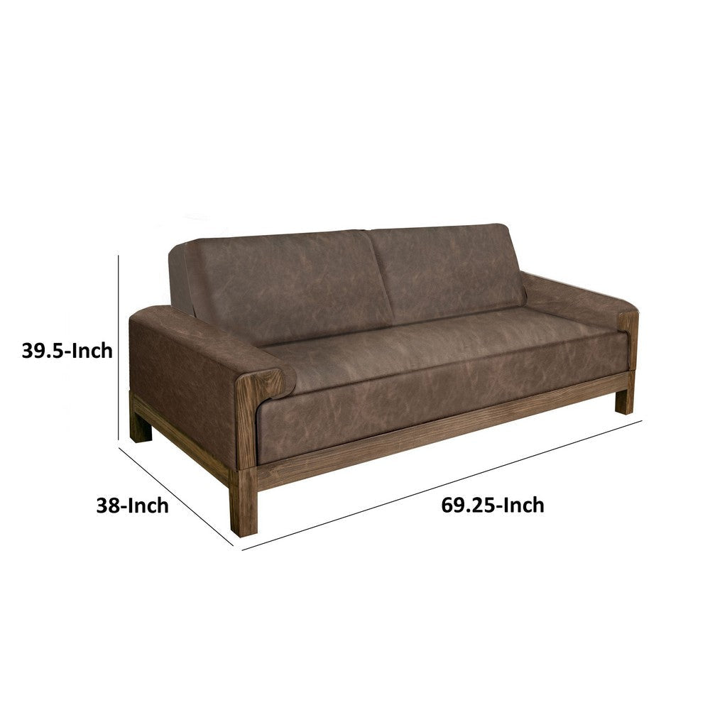 Caisy Loveseat Chocolate Brown Fabric Foam Cushions Solid Wood 69 Inch By Casagear Home
