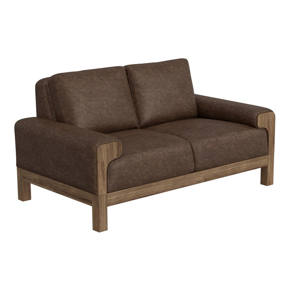 Caisy Loveseat Chocolate Brown Fabric Foam Cushions Solid Wood 69 Inch By Casagear Home