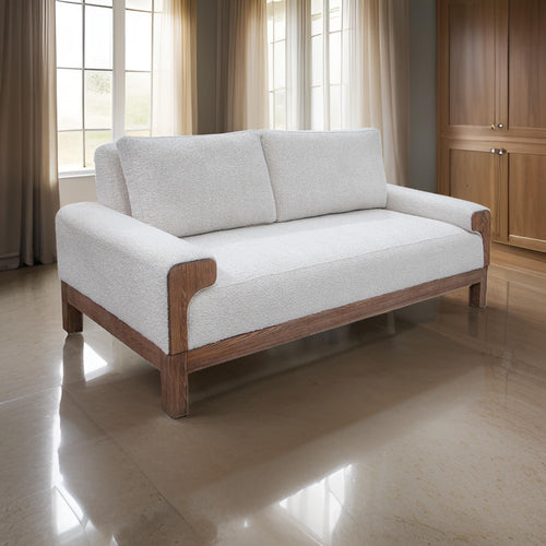 Caisy Loveseat, Ivory Polyester, Foam Cushions, Solid Pine Wood, 69 Inch By Casagear Home