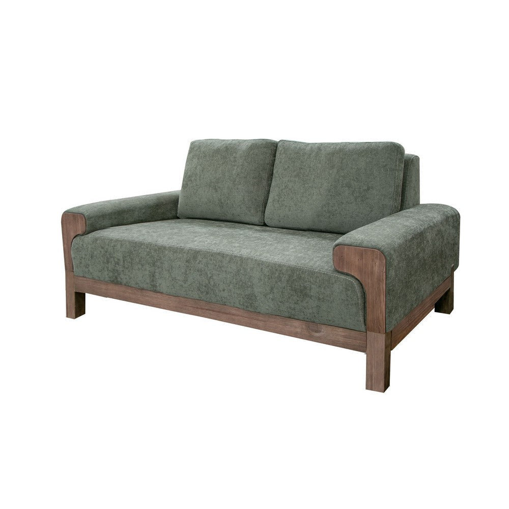 Caisy Loveseat Olive Green Polyester Plush Foam Solid Pine Wood 69 Inch By Casagear Home BM320806