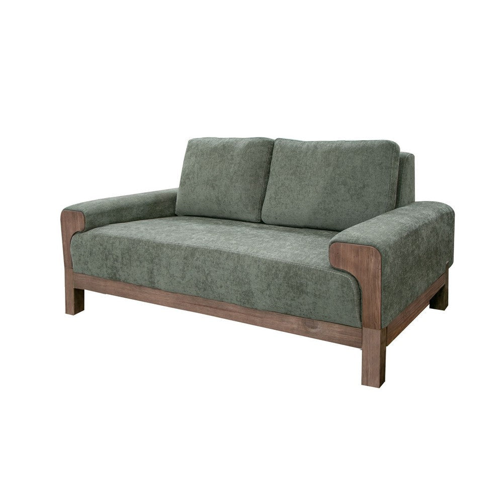 Caisy Loveseat Olive Green Polyester Plush Foam Solid Pine Wood 69 Inch By Casagear Home