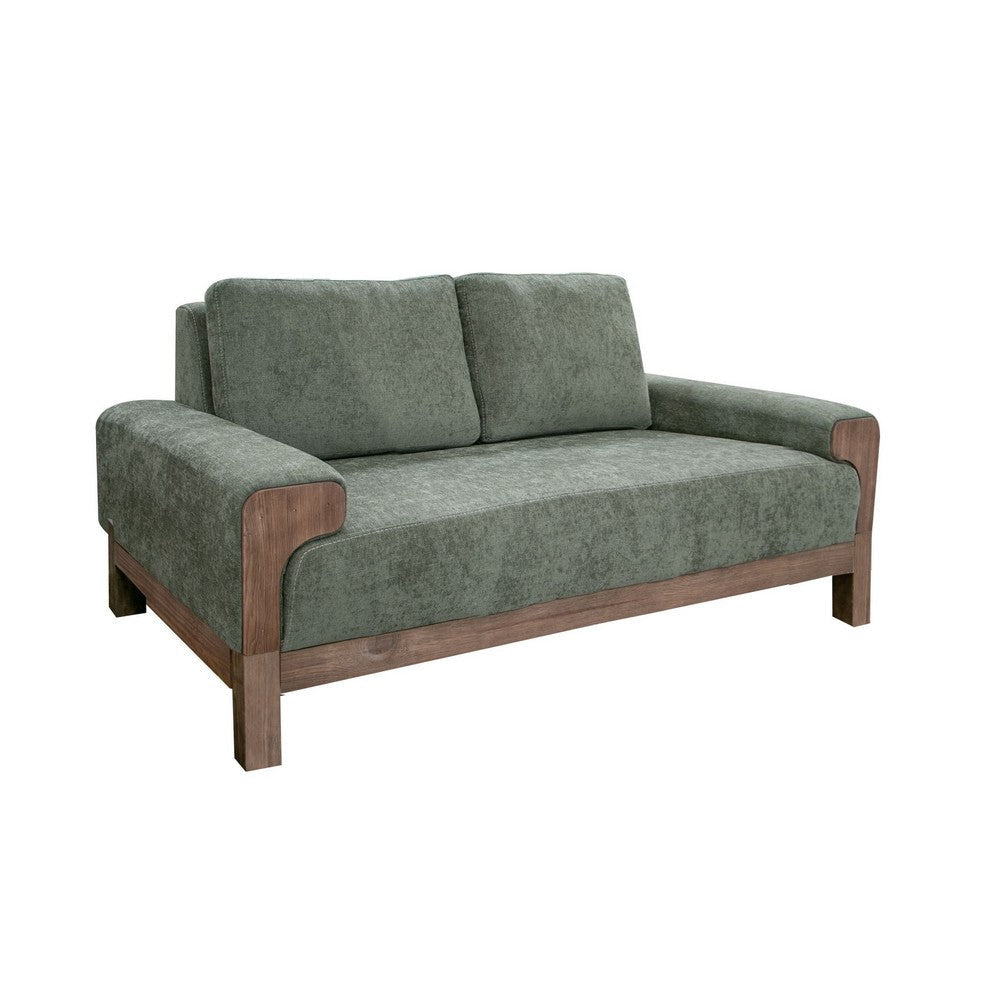 Caisy Loveseat Olive Green Polyester Plush Foam Solid Pine Wood 69 Inch By Casagear Home
