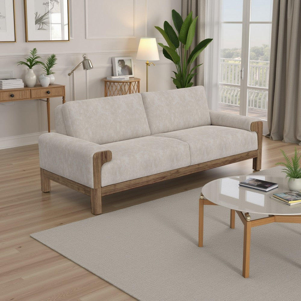 Caisy Sofa, Gray Fabric, Foam Cushions, Solid Wood in Caramel, 93 Inch By Casagear Home