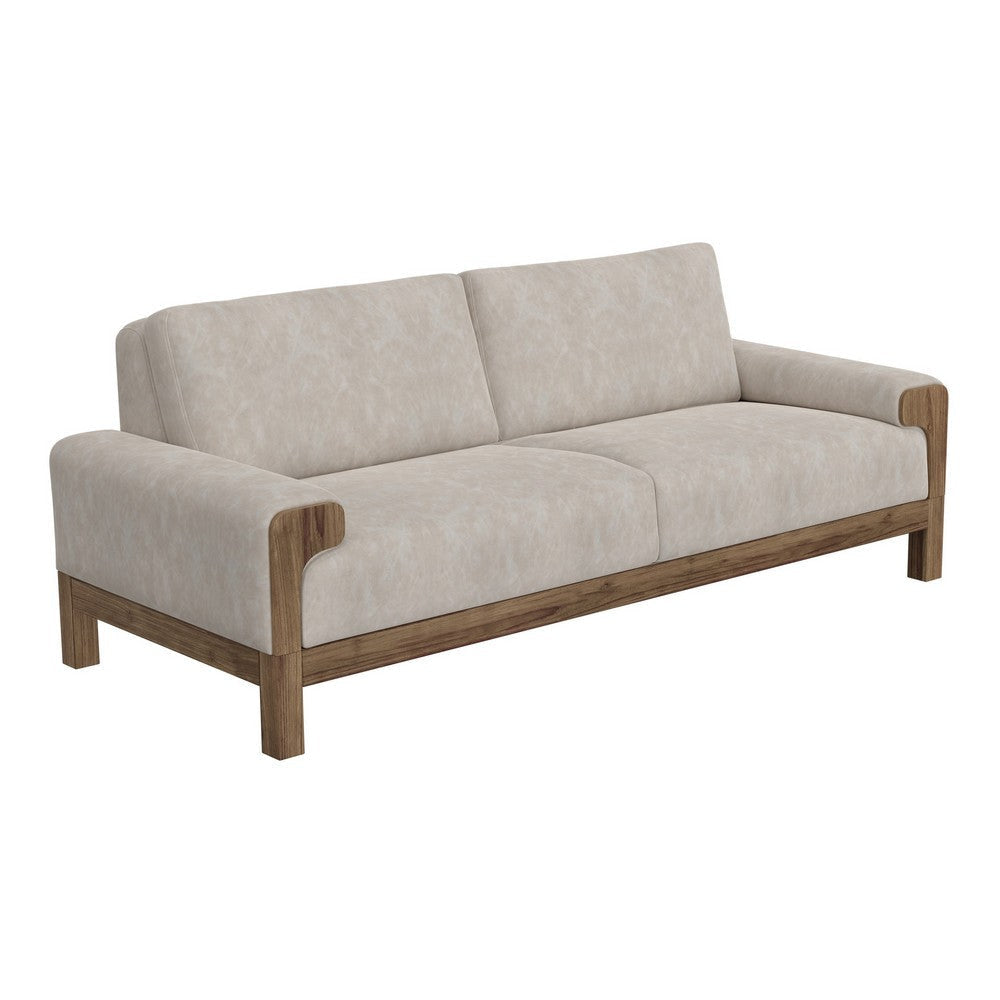 Caisy Sofa, Gray Fabric, Foam Cushions, Solid Wood in Caramel, 93 Inch By Casagear Home